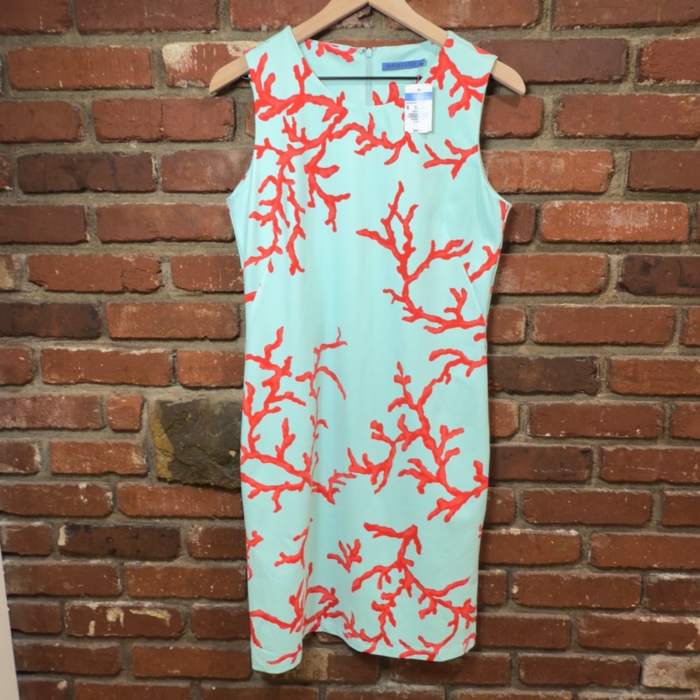 J. McLaughlin women's sleeveless Sophia dress size small aqua/coral resort NWT